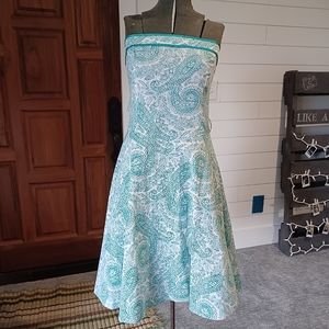 Ruby Rox brand strapless dress. Sz. 11, aqua blue & white.